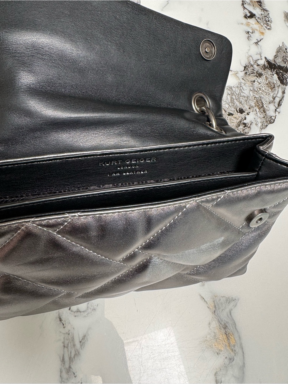Kurt Geiger Metallic Top-Handle Shoulder Bag - Silver - Picture 6 of 16